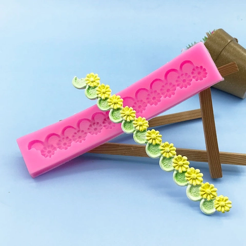 Gänseblümchen Blume Spitze Rand Silikonform Für Fondant Kuchen Dekoration Schokolade Zucker Handwerk DIY Backen Werkzeug Rosa