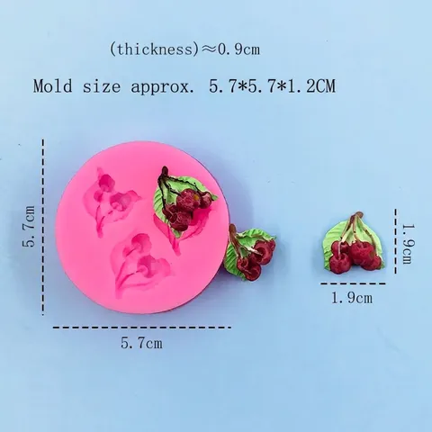 Stampo DIY in Silicone a Forma di Ciliegia 3 Cavità Strumento da Forno per Torta Fondente Cioccolato Decorazione Artigianale Rosa