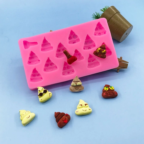 15 Holtes Emoji Poep Siliconen Vorm Roze Cartoon DIY Bakgereedschap Voor Chocolade Snoep Fondant Taart Decoratie Ijsblokjesvorm