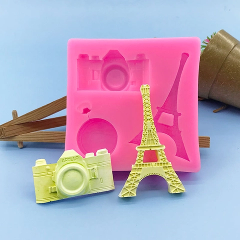Molde de Silicona para Pasteles Torre Eiffel Cámara Fondant DIY Herramienta de Horneado para Chocolate Jabón Rosa Decoración