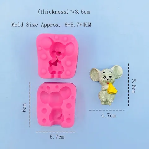 3D Cartoon Mouse Cheese Silicone Mold For DIY Cake Chocolate Fondant Decoration Pink Animal Shaped Baking Mold Tool