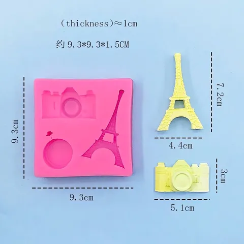 Molde de Silicona para Pasteles Torre Eiffel Cámara Fondant DIY Herramienta de Horneado para Chocolate Jabón Rosa Decoración