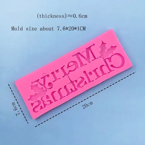 Merry Christmas Buchstaben Silikonform Fondant Kuchen Schokolade Backform Mit Stechpalmenblatt Muster Rosa DIY Handgefertigtes Bastelwerkzeug