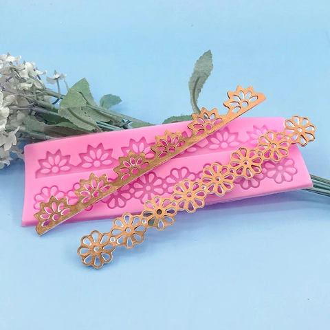 Lange Blumenspitze Rand Silikonform Für Fondant Kuchen Schokolade DIY Backdekor Werkzeug Rosa Kuchendekoration