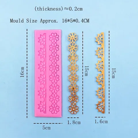 Lange Blumenspitze Rand Silikonform Für Fondant Kuchen Schokolade DIY Backdekor Werkzeug Rosa Kuchendekoration