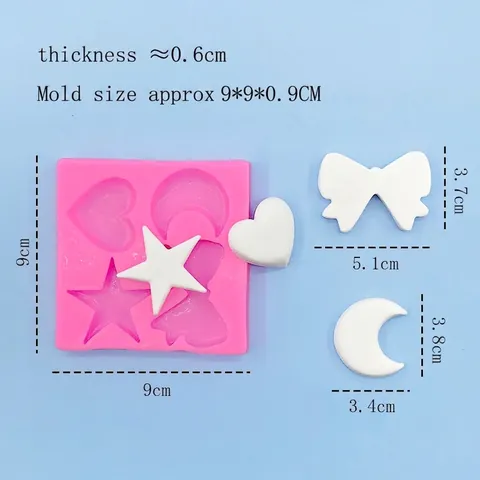 Molde de Silicona Estrella Luna Corazón Lazo para Decoración de Pasteles Chocolate Fondant Sugarcraft Herramientas DIY Rosa