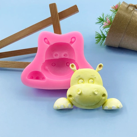 Nilpferd Form Silikonform 3D Tier Cartoon Kuchen Schokolade Fondant Backwerkzeug Handgemachte Seife Gips Ton Form Rosa
