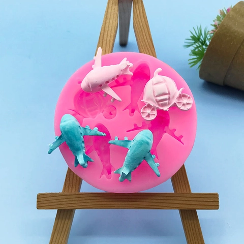 Rosa Runde Silikon Flugzeug Kutsche Fondantform Für Kuchendekoration Schokolade Süßigkeiten Ton DIY Backen Handwerk Zucker Werkzeuge