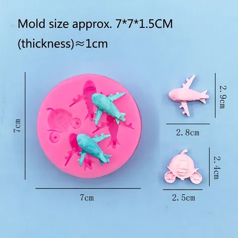 Rosa Runde Silikon Flugzeug Kutsche Fondantform Für Kuchendekoration Schokolade Süßigkeiten Ton DIY Backen Handwerk Zucker Werkzeuge