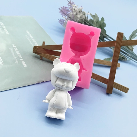 Molde de Silicona de Oso para Decoración de Pasteles de Chocolate DIY Molde de Adorno de Yeso Hecho a Mano Rosa Estilo Bearbrick Herramienta de Panadería