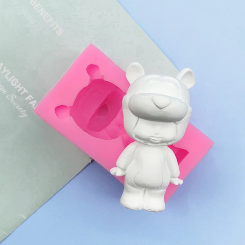 Molde de Silicona de Oso para Decoración de Pasteles de Chocolate DIY Molde de Adorno de Yeso Hecho a Mano Rosa Estilo Bearbrick Herramienta de Panadería