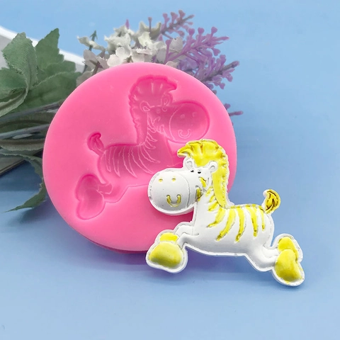 Cartoon Zebra Form Silikonform Rosa Rund Laufendes Pferd Design Für Kuchen Schokolade Fondant DIY Backen Dekoratives Werkzeug