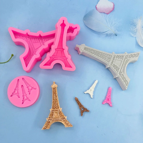 Molde de Silicona Torre Eiffel para Decoración de Pasteles Chocolate Fondant Yeso Vela DIY Herramientas de Panadería Rosa