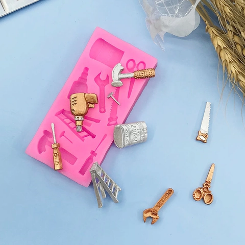 Stampo in Silicone Strumenti Hardware Martello Sega Chiave Scala per Fondente Cioccolato DIY Resina Gesso Decorazione