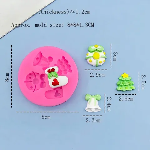 Moule en Silicone Thème Noël Fondant Cloche Sapin Chaussette Forme Chocolat Pâtisserie Décoration de Gâteau Outils DIY Rose