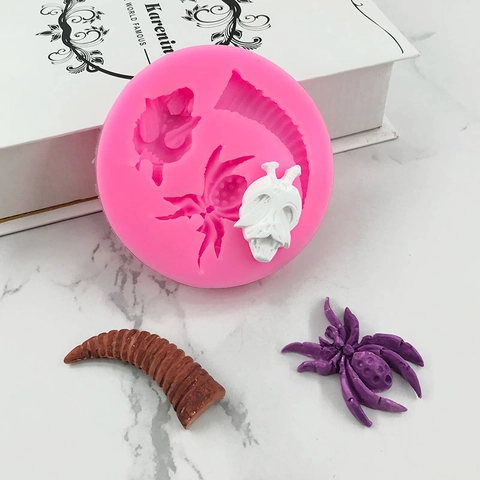 Halloween Spinne Ochsenhorn Maske Silikonform Für Schokolade Fondant Tortendeko DIY Backwerkzeug Rosa Flexibles Silikon