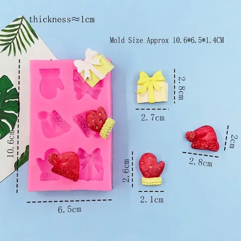 Weihnachten Silikonform Für Kuchen Fondant Schokolade Backen Rosa DIY Werkzeug Mit Handschuhen Hüten Geschenkbox Form Küchenbackform