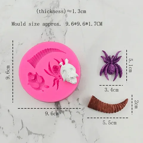 Halloween Spinne Ochsenhorn Maske Silikonform Für Schokolade Fondant Tortendeko DIY Backwerkzeug Rosa Flexibles Silikon