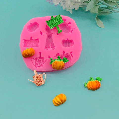 Halloween Silikonform Vogelscheuche Kürbis Gießkanne Wegweiser Fondant Schokolade Harz Ton DIY Backwerkzeug Dekoration