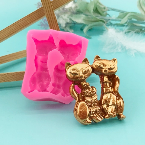Twee Vossen Vorm Siliconen Vorm DIY Fondant Chocolade Taart Decoreren Vorm Hars Klei Handwerk Bakken Tool