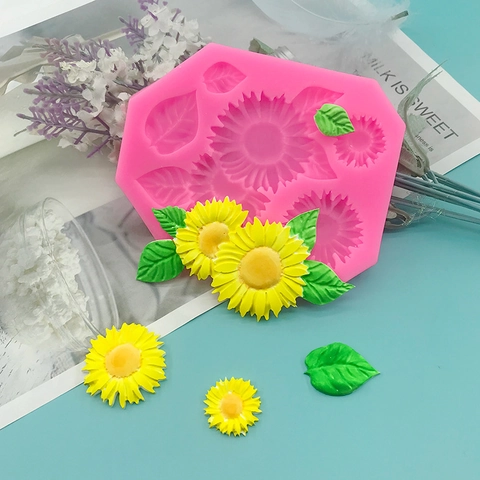 Stampo in Silicone a Forma di Girasole Margherita Foglia per Fondente Cioccolato Decorazione Torte Fai da te Gesso Candela