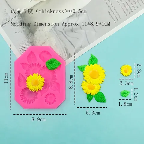 Stampo in Silicone a Forma di Girasole Margherita Foglia per Fondente Cioccolato Decorazione Torte Fai da te Gesso Candela