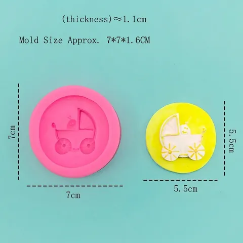 Molde de Silicona para Pasteles de Cochecito de Bebé Fondant Chocolate Herramienta de Horneado Rosa Redondo Decoración