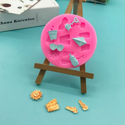 Stampo in Silicone a Tema Spiaggia Estiva Occhiali da Sole Infradito Sole Secchiello per Acqua Decorazione Torte Fai da Te