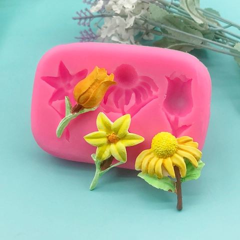 Molde de Silicona con Forma de Flor Tulipán Girasol Lirio para Decoración de Pasteles de Fondant y Chocolate DIY