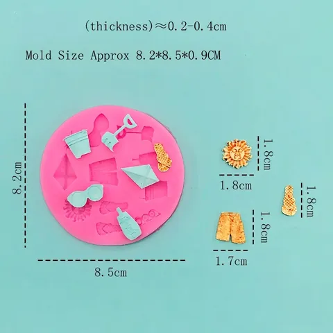 Stampo in Silicone a Tema Spiaggia Estiva Occhiali da Sole Infradito Sole Secchiello per Acqua Decorazione Torte Fai da Te