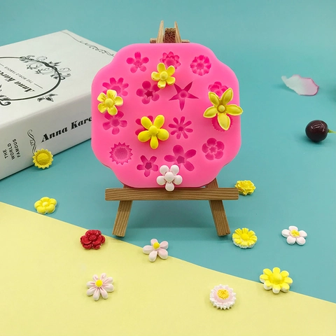 Molde de Silicona con Flores DIY para Herramientas de Decoración de Pasteles de Chocolate y Fondant Formas de Flores Múltiples Bandeja
