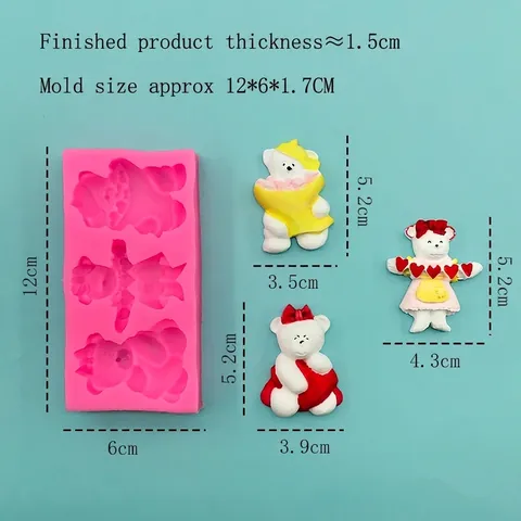 Stampo in Silicone a 3 Cavità a Forma di Orsetto per Decorazione Torte DIY Cioccolato Fondente Caramelle Gesso Ciondolo Fatto a Mano