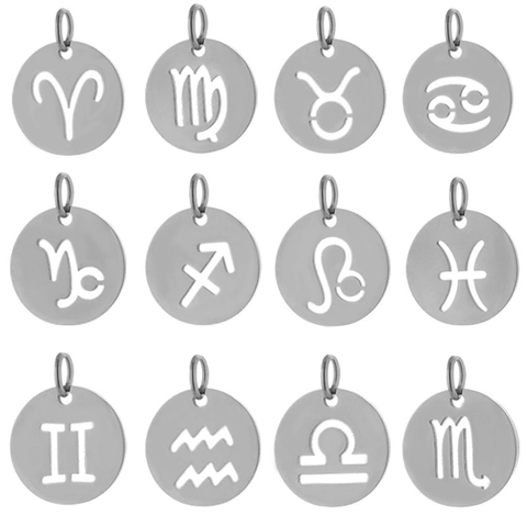 Stainless Steel Zodiac Sign Cutout Round Disc Pendants For DIY Necklace Bracelet Making Findings Women Men Jewelry Accessory