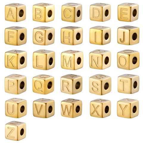 Stainless Steel Alphabet Cube Beads 5mm Initial Letters Spacers Gold Silver Electroplated Beads For DIY Jewelry Making Accessories