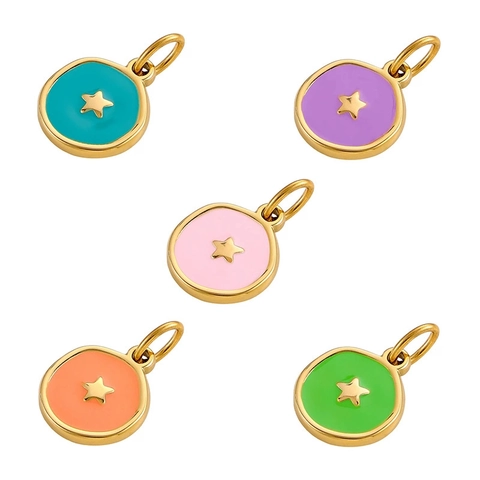 Stainless Steel Enamel Moon Star Round Pendant For DIY Jewelry Making Korean Fashion Necklace Earring Making Accessories