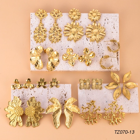 Orecchini Statement a Forma di Fiore e Foglia in Acciaio Inossidabile Vintage per Donna Gioielli Floreali Placcati Oro