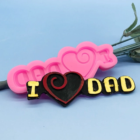 I Love DAD Heart Shaped Silicone Fondant Mold Father's Day Theme Cake Decoration Tool Pink Silicone Baking Mold For Chocolate DIY