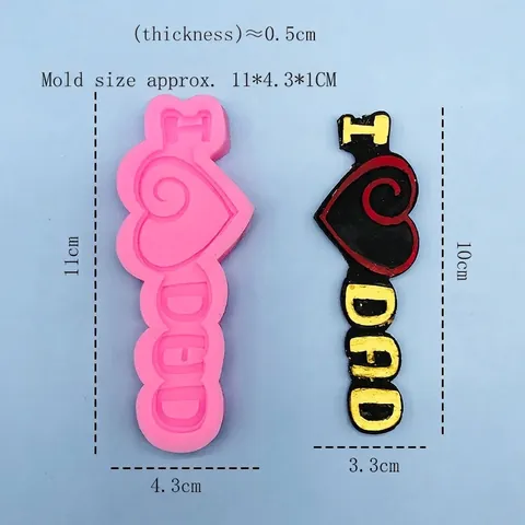 I Love DAD Heart Shaped Silicone Fondant Mold Father's Day Theme Cake Decoration Tool Pink Silicone Baking Mold For Chocolate DIY