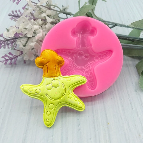 Cartoon Chef Koksmuts Zeester Siliconenvorm Voor Taart Fondant Bakken Mariene Thema Chocolade Zeep Gips DIY Ambacht Gereedschap