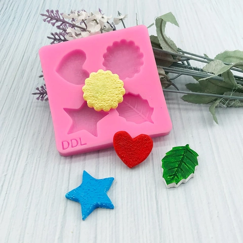 Star Leaf Heart Silicone Cake Mold DIY Fondant Chocolate Biscuit Plaster Mold Manual Craft Baking Tool Pink
