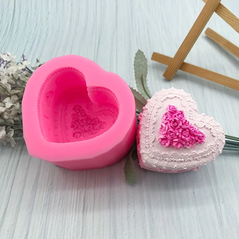 3D Doppeltes Herz Rose Silikonform Für Valentinstag Backwerkzeuge DIY Kerze Gips Schokolade Seife Kuchenform