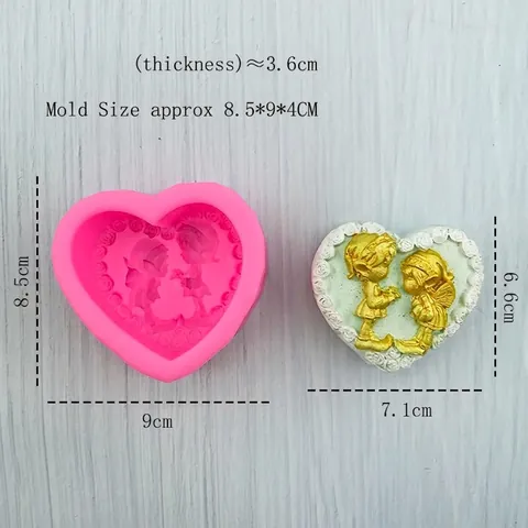 Molde de Silicona de Corazón 3D Con Relieve de Ángel Rosa para Jabón Artesanal DIY Vela Yeso Chocolate Herramienta Rosa