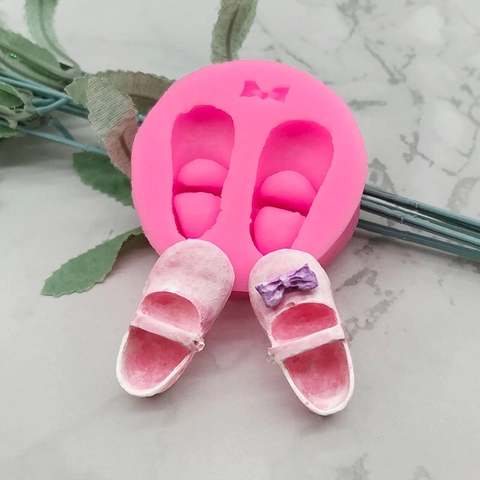 Schattige Babyschoentjes Met Strik Siliconen Vorm Voor Fondant Taart Decoratie Chocolade Zeep DIY Bakken Tool