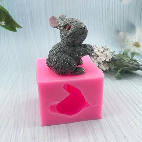 3D Rabbit Silicone Mold Cartoon Animal Shape For DIY Cake Chocolate Fondant Plaster Candle Making Pink Decorative Baking Tool