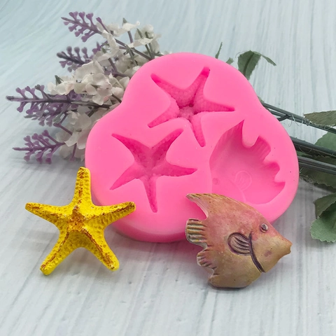 Oceaan Zeester Vis Siliconen Vorm Voor DIY Chocolade Fondant Taart Decoreren Marine Thema Gips Hars Gieten Bakken Tool