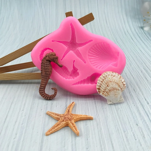 Stampo In Silicone Tema Oceano Cavalluccio Marino Stella Marina Conchiglia Per Decorazione Torte Cioccolato Fondente DIY