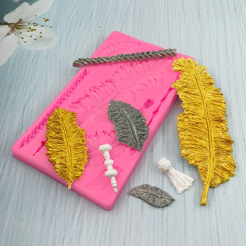 Large Feather Leaf Texture Silicone Fondant Mold DIY Chocolate Cake Decoration Clay Baking Mold Tool For Kitchen Crafting