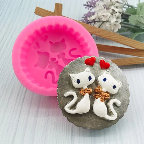 Cartoon Katze Herz Silikonform Für Fondant Schokolade Seife Kerze Herstellung DIY Kuchen Dekoration Küche Backwerkzeug