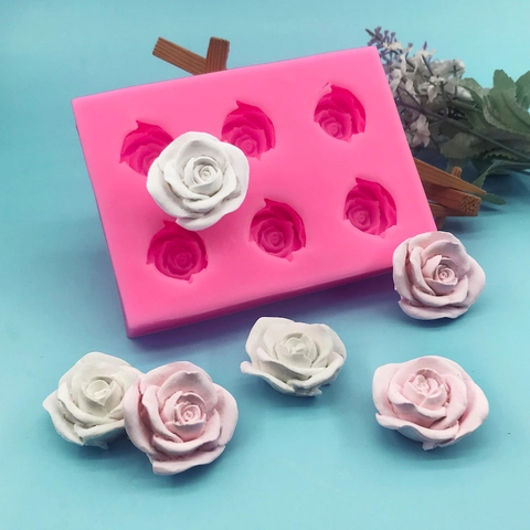 Molde de Silicona de 6 Cavidades Forma de Flor de Rosa para Decoración de Pasteles Fondant Chocolate DIY Jabón Vela Resina Yeso