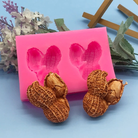 Stampo in Silicone Realistico a Forma di Arachide Doppia Cavità Fai da Te Fondente Cioccolato Decorazione Torte Sapone Resina